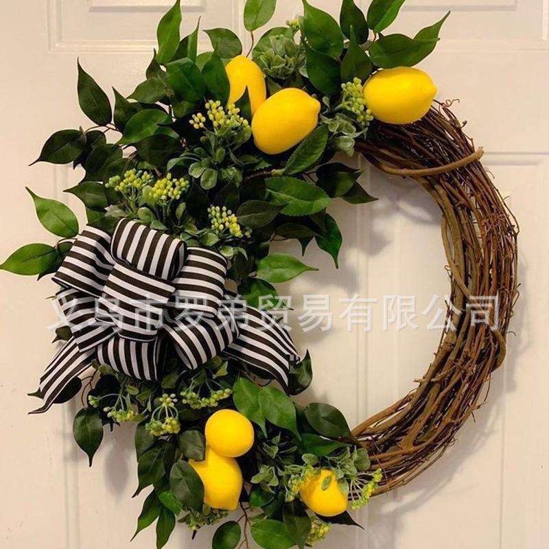 Artificial Lemon Peony Wreath Wall Hanging Decor Door Home Festival Party Decoration