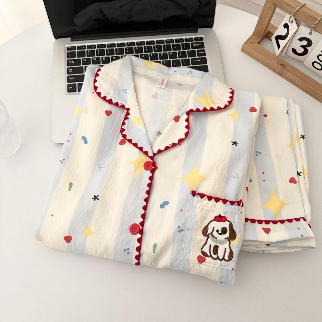 Shell Edge Cloud Cotton Long Apple Puppy Pajamas - Women's Long Sleeve Spring Autumn Home Wear Set