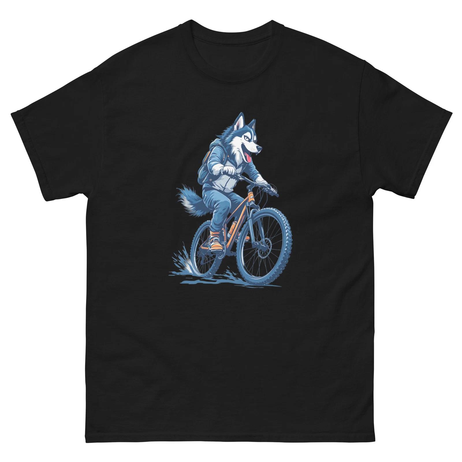 Biking Siberian Husky Dog Bike Cycling T-Shirt S