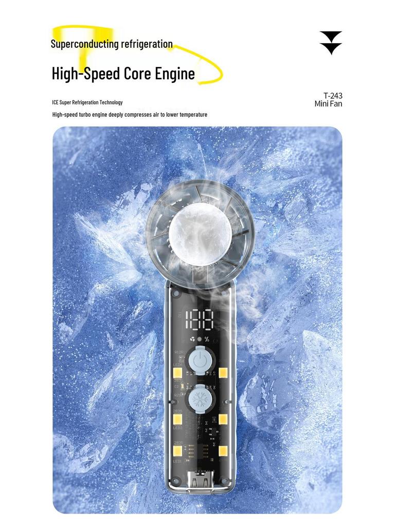 Portable USB Handheld Fan, T243 High-Speed Turbine Cooling, Compact Outdoor Ice Compress