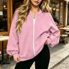 Women's Long Sleeve V-Neck Zip-Up Jacket, Casual Color Loose Fit Outerwear