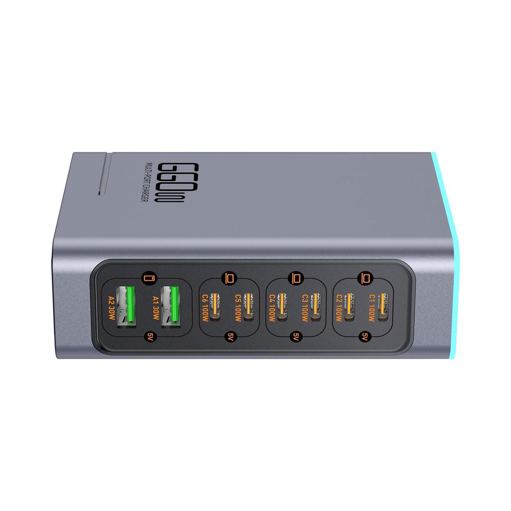 660W GaN Schnellladegerät für Handys & Tablets, Multi-Port Desktop-Station mit Flash & Apple Schnellladung