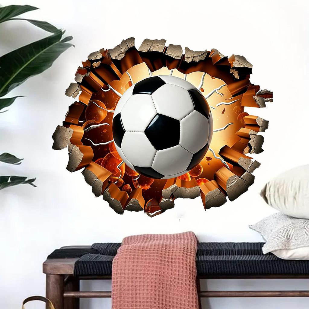 3D Wall Breaking Soccer Living Room Bedroom Wall Sports Style Home Decoration Stickers