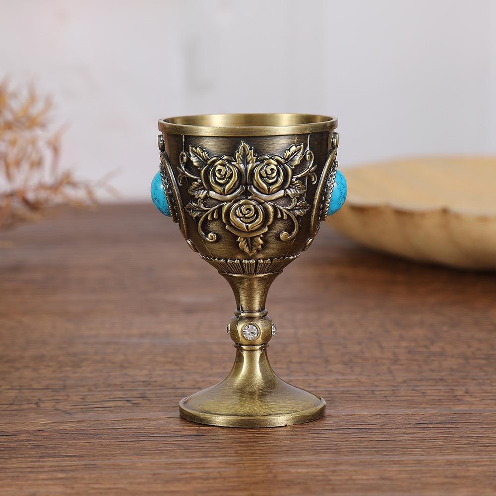 European Vintage Wine Glass, Rose Design Goblet, Alloy Portable White Wine Glass, Carved Mini Spirits Vodka Glass, 30ml,1pcs