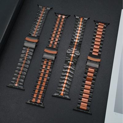 Czarno-pomarańczowy stalowy pasek do Apple Watch Ultra 2 49mm 46mm 44mm 45mm Metalowy pasek do iwatch 10 9 8 6 7 SE 4 5 Pasek
