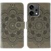 For Oppo Reno14 5G (Global) Case Rhinestone Decor PU Leather Mandala Imprinted Design Phone Cover with Wrist Strap