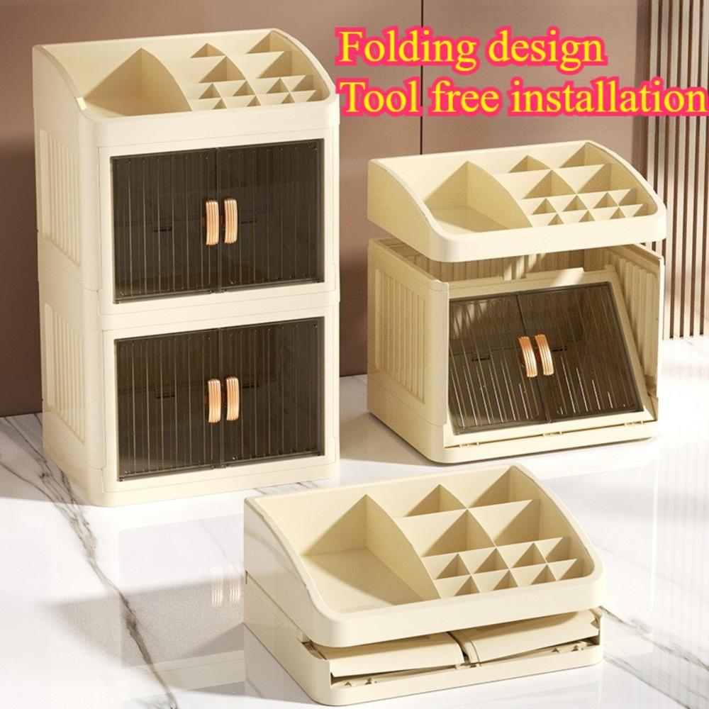 Foldable Storage Box Bedroom Skincare Product Storage Box Simple Cosmetics Storage Rack Double Door White Drawer Storage Box