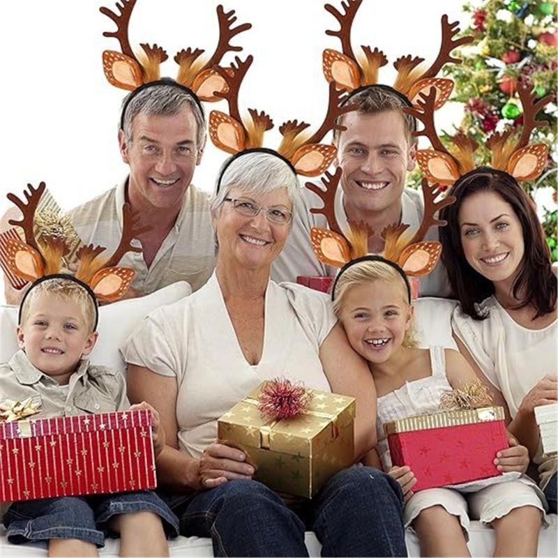 Festive Reindeer Antler Headband Set Includes Decorative Stickers Comfortable Cloth For Kids Adults Christmas Event