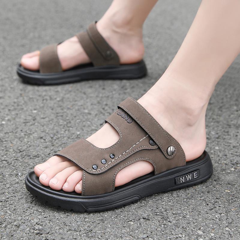 Léto Muži Kožené sandály Volný čas Letní boty Mužské Plážové boty Pohodlné Pánské Boty Outdoor Muži Římské sandály Žabky Pantofle Skluzavky