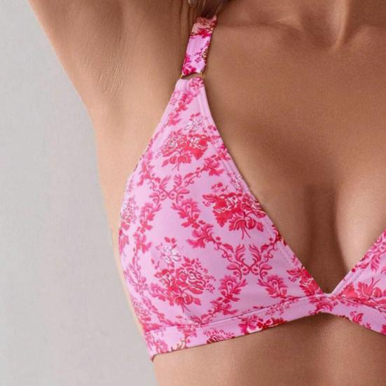 2Pcs/Set Sexy Bikini Set Floral Print Triangle String High Cut Swimsuit Adjustable