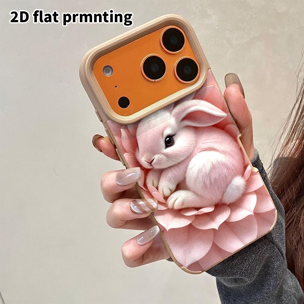 Phone Case: 2D Flat Lambskin Suitable for iPhone 18, 17, 16, 15, 14, 13 Pro Protective Cases, Little Lotus Bunny, Christmas and Halloween Gifts