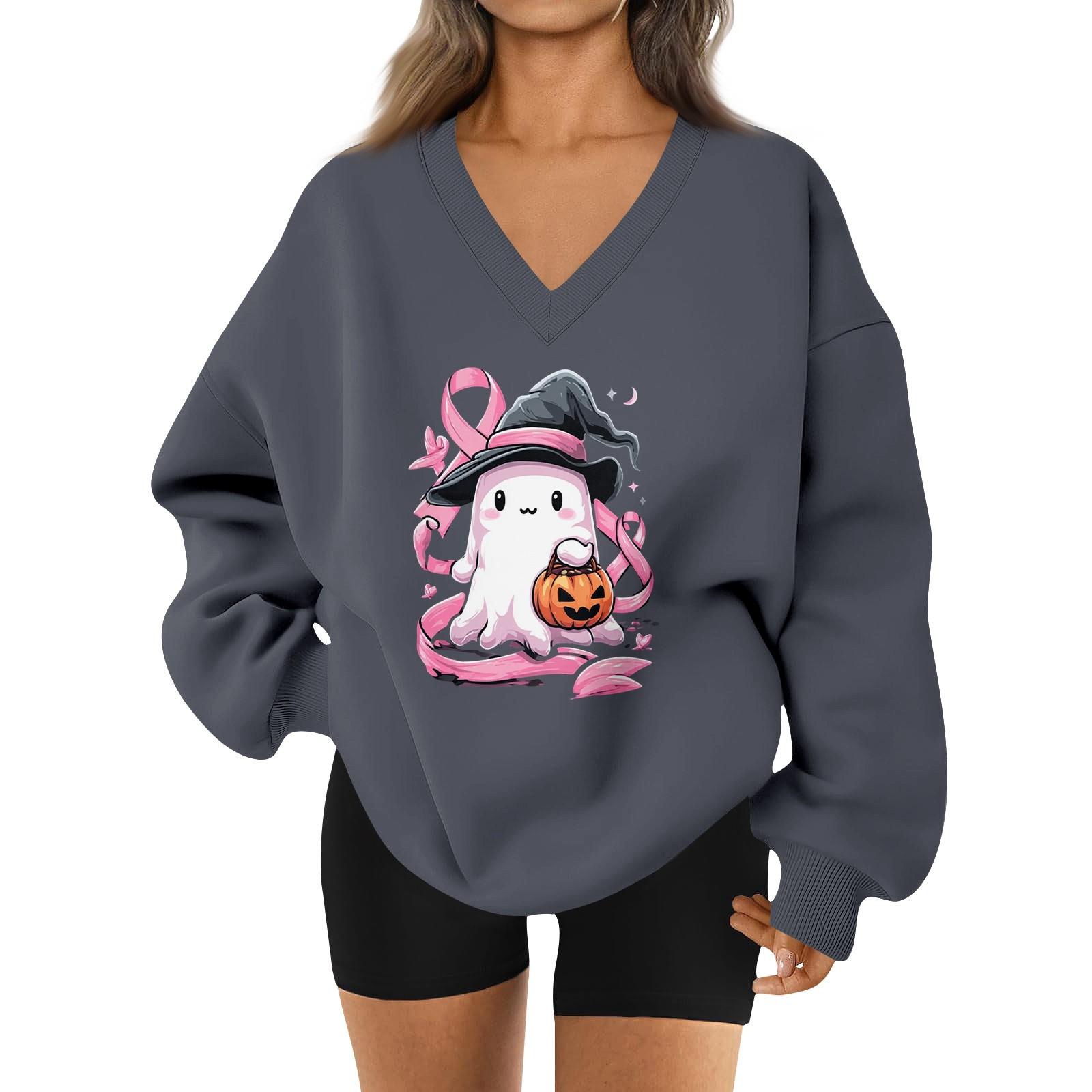 

Женский спортивный свитшот с V-образным вырезом, приспущенным плечом и принтом на Хэллоуин XL