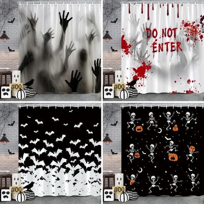 Halloween Duschvorhang Totenköpfe Fledermäuse Blutfingerabdrücke Horror-Ambiente Feiertagsgeschenk Polyesterstoff Duschvorhänge Badezimmerdekoration