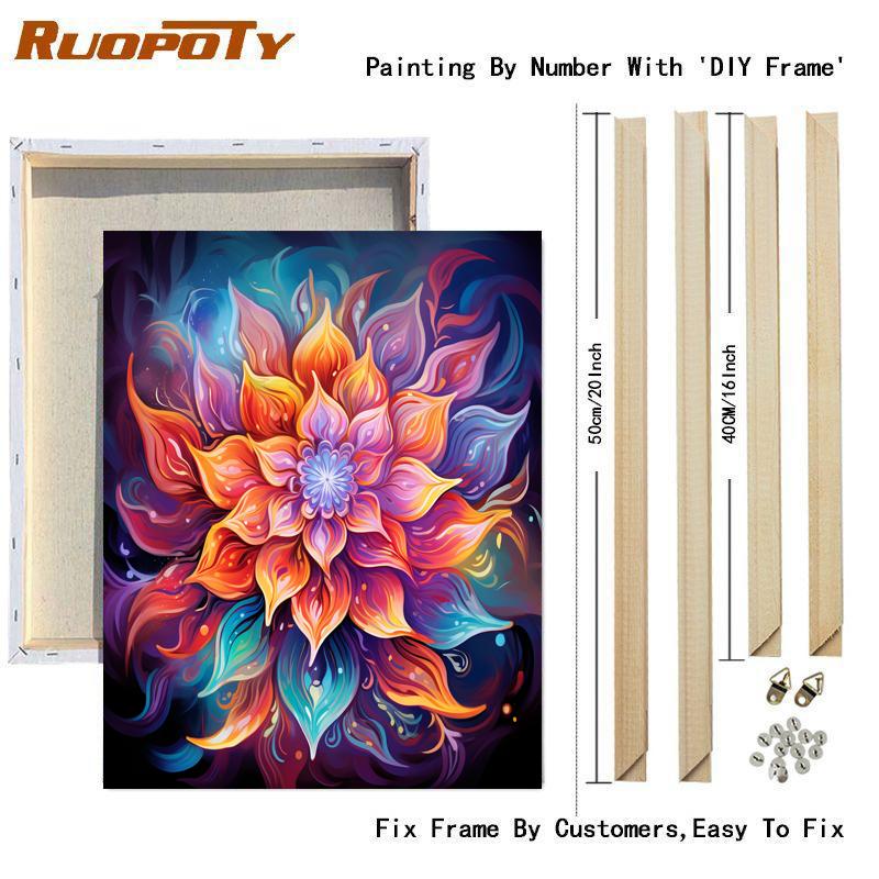 RUOPOTY Frame Picture By Number Colorful Flowers Picture By Numbers Acrylic Paint On Canvas Home Decors Artcraft Diy Kits 40×50cm