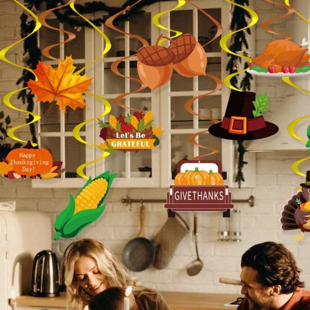 Cartoon Thanksgiving Spirals Hanging Flag Party Decoration Supplies Home Garden Party