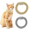 Cat Chain Collar, 2 Pcs Diamond Cuban Link Kitten Walking Collar with Secure Buckle Pet Rhinestones Necklace Metal Chain Jewelr