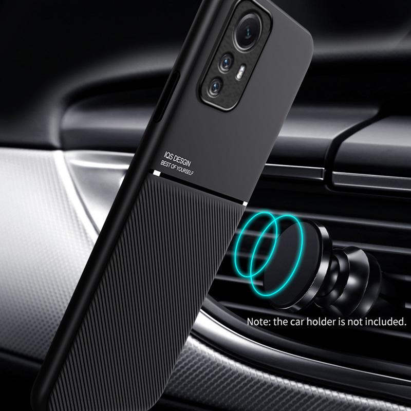 For Xiaomi Redmi Note 12S 4G Lines Imprinted PU Leather+TPU Case Magnetic Car Mount Phone Cover