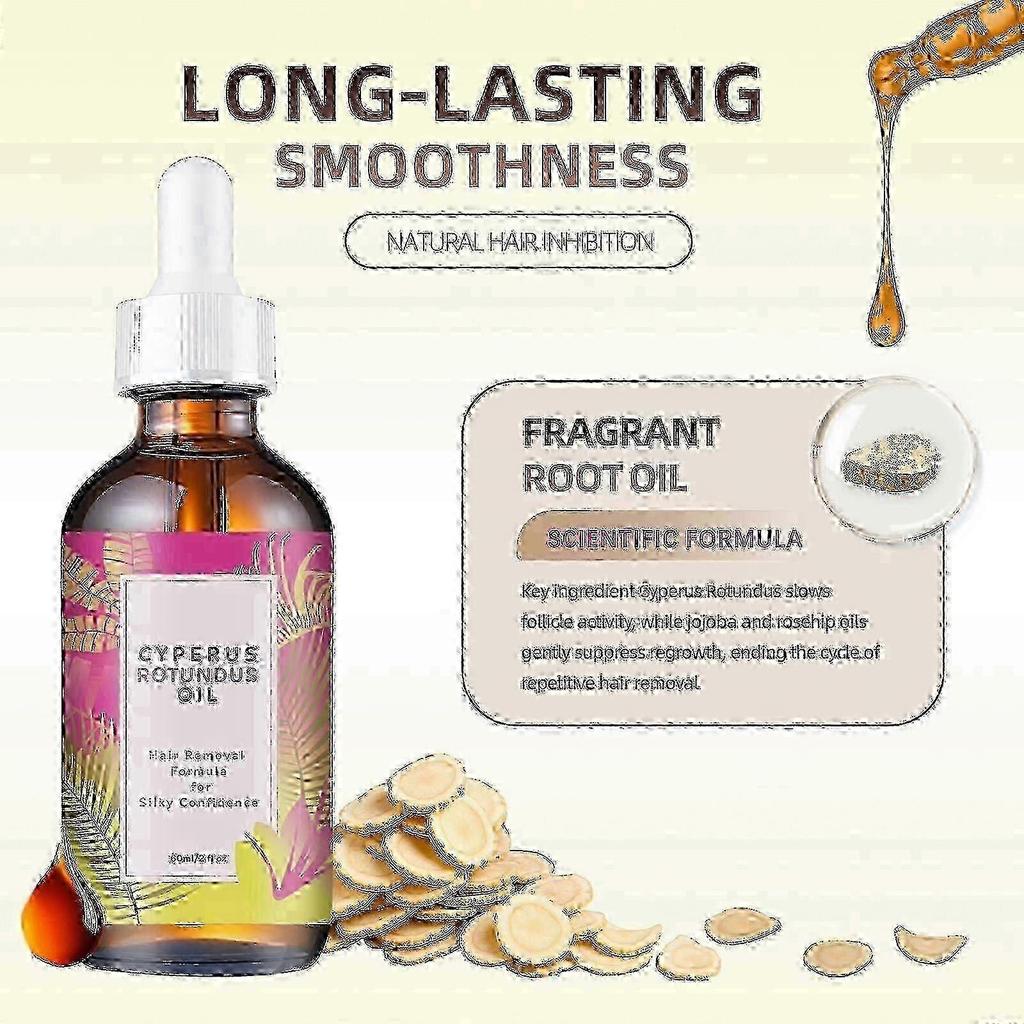 3X Cyperus Rotundus Oil - 60ml Natural Hair Removal Oil, Moisturizing & Soothing Body Oil To Reduce Hair Growth, Plant-Based Care