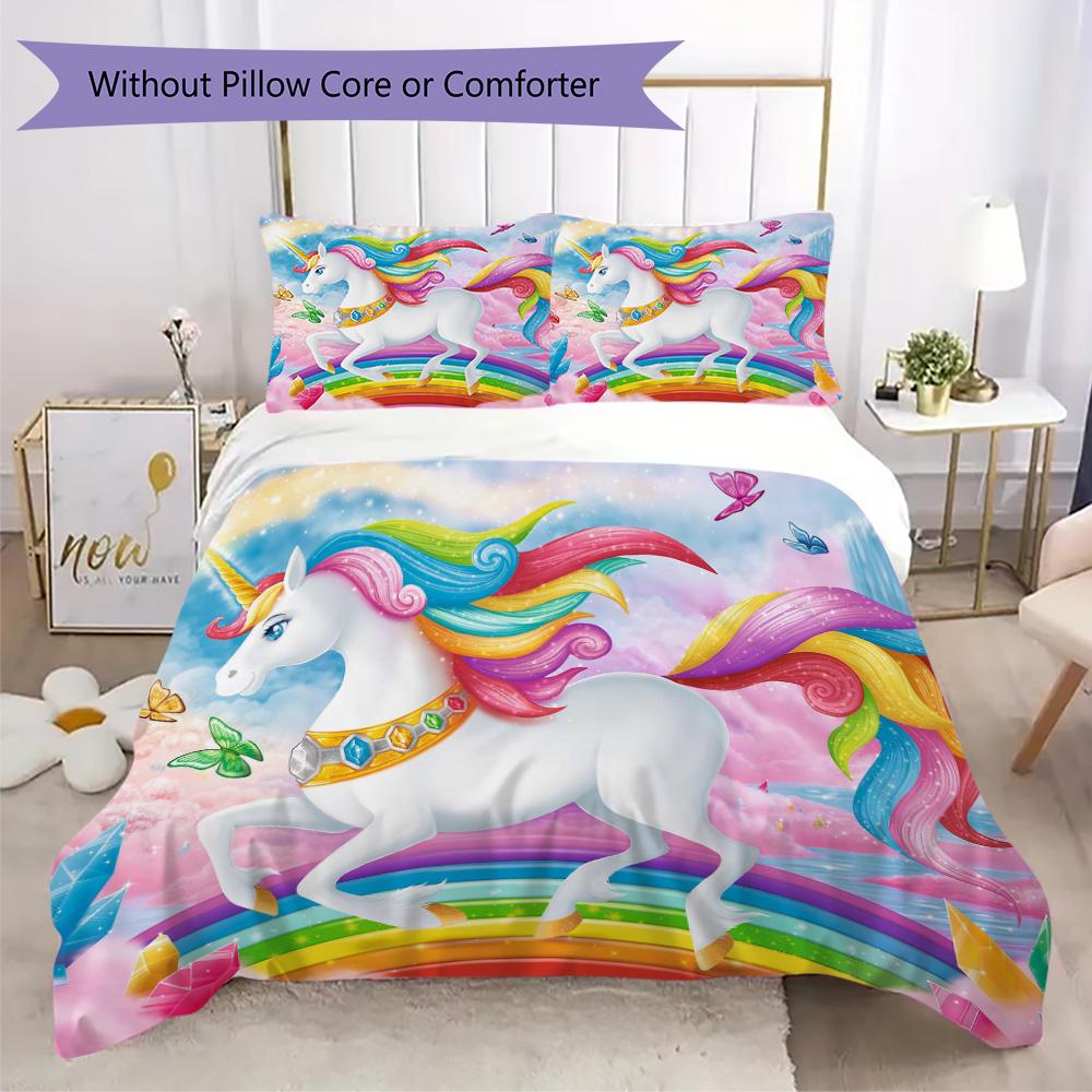 

Cute cartoon animal unicorn bedding, duvet cover, pillowcase, home decoration, birthday gift (1 * duvet cover+2 * pillowcase, coreless) 135x200cm