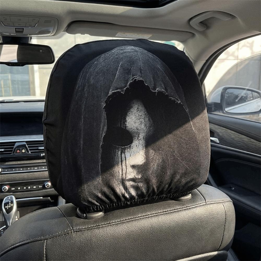 Scary Face Print Seat Headrest Protectors Stain-Proof Oil-Proof Halloween Car Pillowcase Car Seat