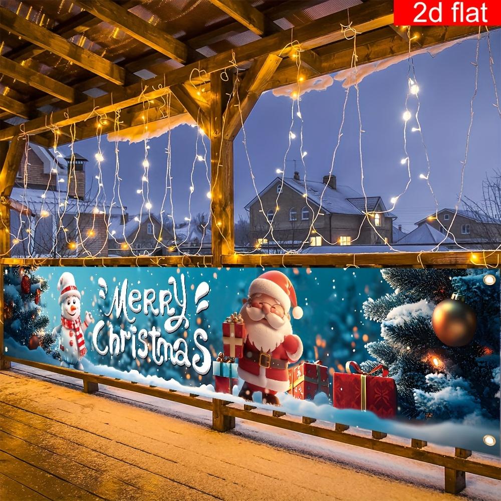 Merry Christmas Garden Yard Banner, Snowman Santa Design, Polyester Outdoor New Year Winter Party Photo Background