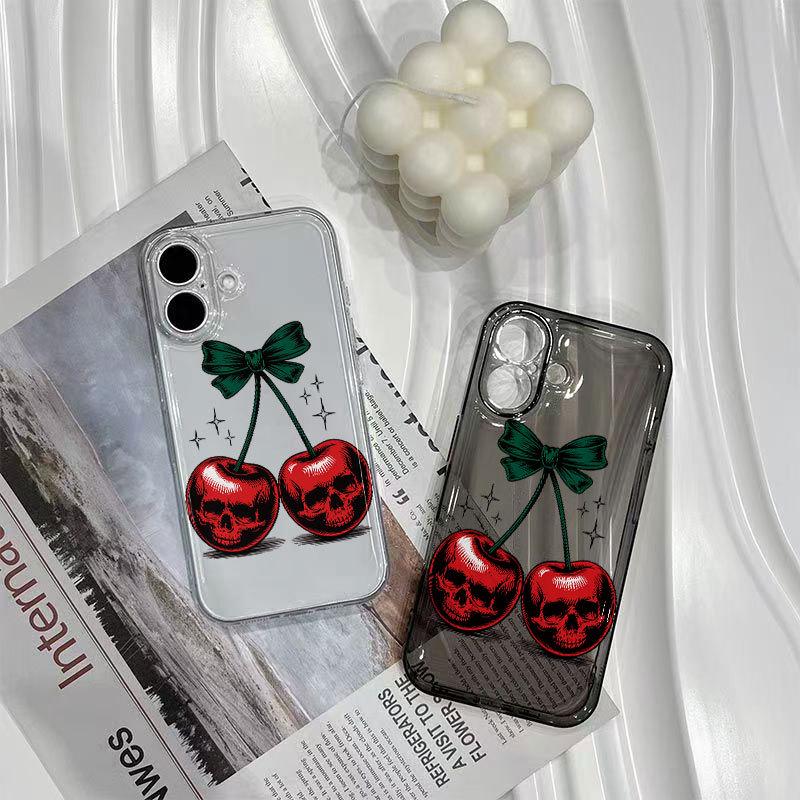 Cherry Skull Transparent Phone Case for iPhone 13, 14 Pro, 15, 16 Pro Max & 17