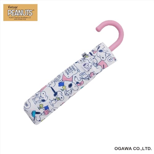 Ogawa Folding Umbrella, Manual Open, 55cm, 6 Ribs, Peanuts Vintage Snoopy Design, Water-Repellent, 90600