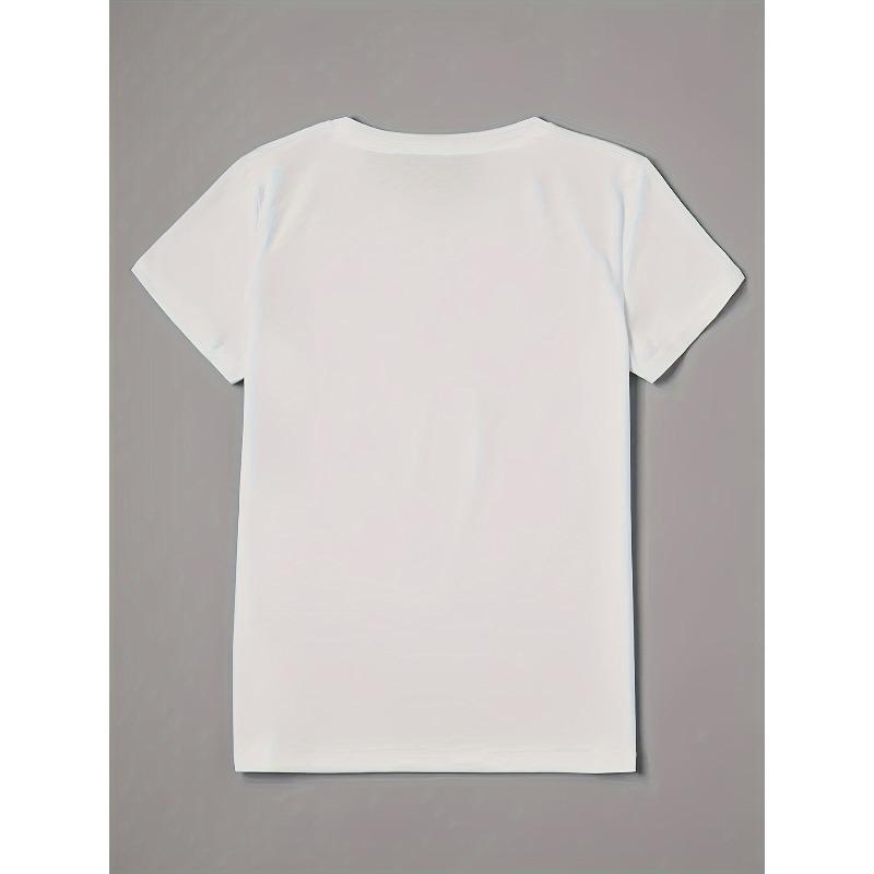 European Size Butterfly Print T-shirt, Casual Crew Neck Short Sleeve Daily Top, Women's Clothing