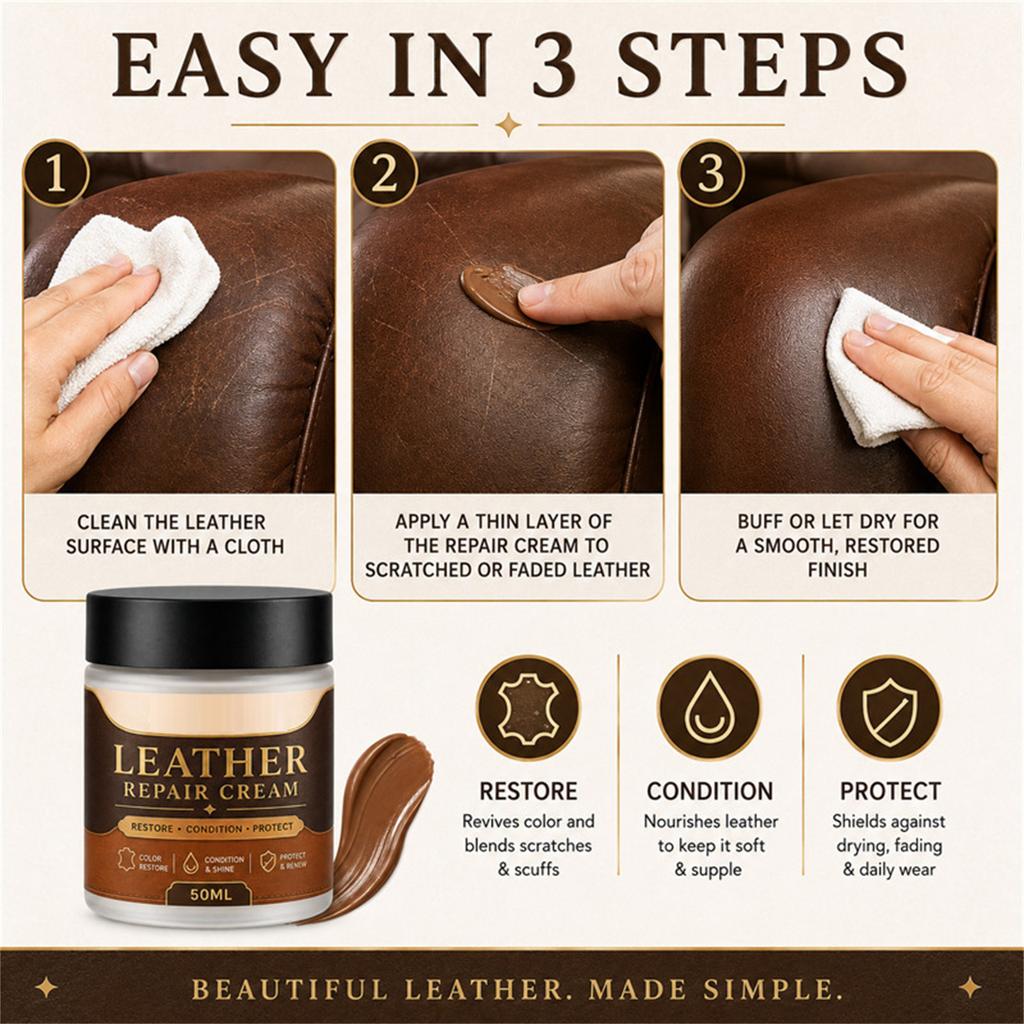 Brown Leather Cream - Color and Scratch for Car Seats, Furniture and Shoes