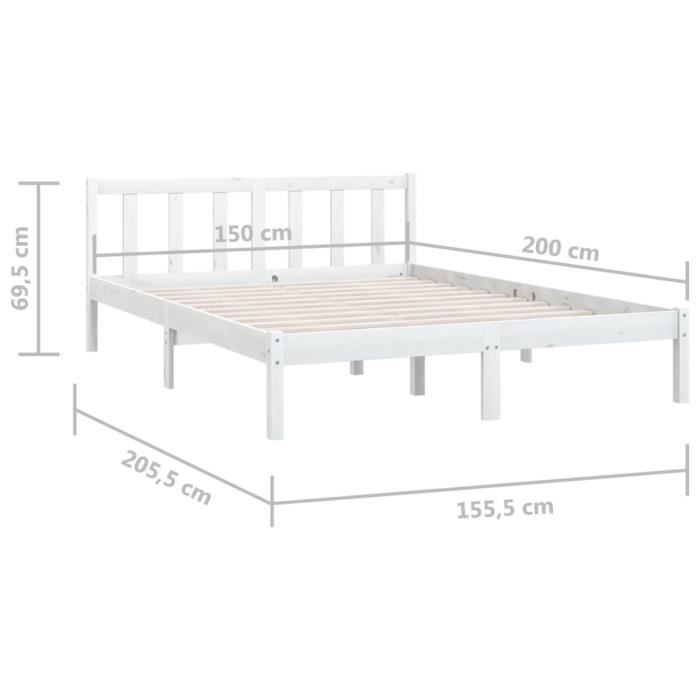 VidaXL Cadre de lit Blanc Bois de pin massif 150x200 cm Très grand 810088
