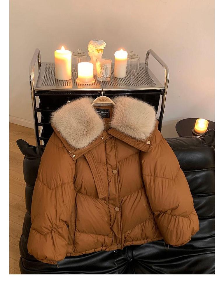 Damska Ciepła Khaki/Czarna Kurtka Bawełniana z Kołnierzem ze Sztucznego Futra - Zimowy Płaszcz Petite