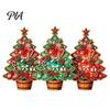 Farmhouse Style Christmas Decor Wooden Tree Ornaments, Vintage Colorful Desktop Decoration, Rustic Holiday Wood Figurines Small Decorations with Pine