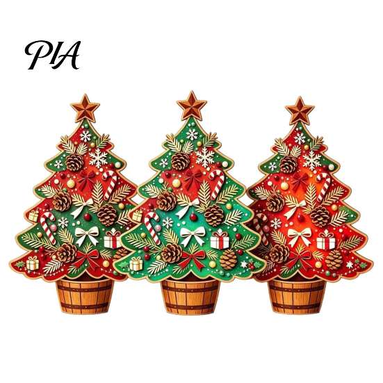 Farmhouse Style Christmas Decor Wooden Tree Ornaments, Vintage Colorful Desktop Decoration, Rustic Holiday Wood Figurines Small Decorations with Pine