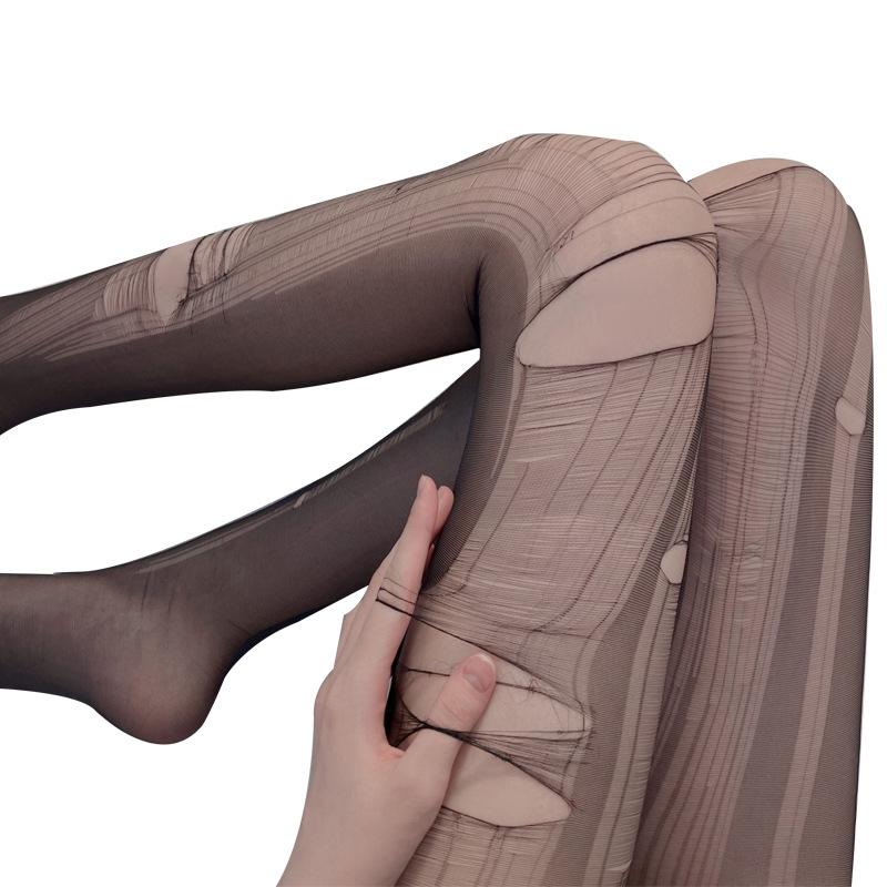 Women’s Sexy Lingerie Open-Crotch Stockings Ultra-Thin Tearable Fishnet Pantyhose Seductive Legwear for Adults