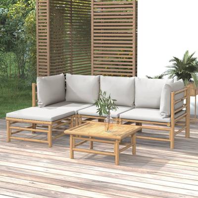 Vidaxl 5-Cz. Garden Furniture Set, Light Grey Cushions, Bamboo