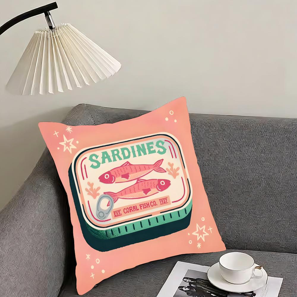 

Canned Sardines Fashion Cushion Cover Pillowcase Ultra Soft Skin Friendly Fabric Cloud Like Comfort Concealed Zipper 30x30cm