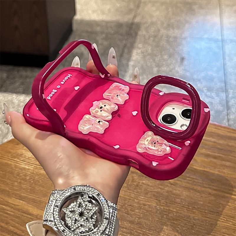 The Little Bear Doll Is Suitable for IPhone 16, Phone Case 13, Pro Max Dual Stand 15, Transparent and Cute Xiaomi 14, Silicone 11