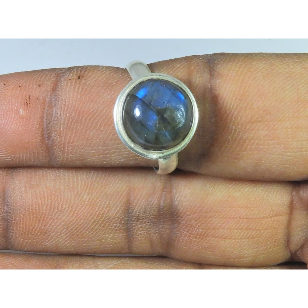 Round Labradorite Ring US-8 Solid 925 Sterling Silver Chunky Gemstone Ring MK-11