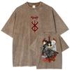 Berserk Guts T Shirt Manga Griffith Printed  T-shirt Men Unisex Clothes Street Vintage Washed Tshirt Short Sleeve Cotton Tees