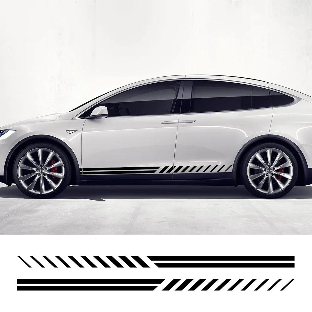 BEE1 2PCS Car Body Side Stripe Skirts Stickers Self-adhesive Vinyl Decals Car Body Decoration Stickers Accessories For Tesla Model Y