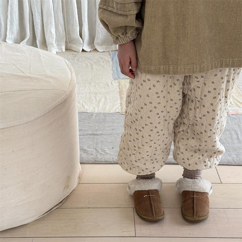Winter Baby Girls Printed Pants Thicken Warm Cotton-padded Korean Style Children Casual Trousers