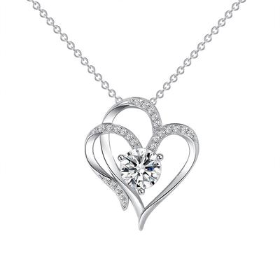 S925 prata esterlina cross-border duplo coração inset zircon amor colares feminino coração a coração impressão elegante temperamento sênior sentido pingente