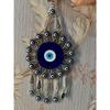 Silver Evil Eye Wall Hanging – Handmade Turkish Blue Nazar Amulet | Spiritual Protection Charm for Home & Office