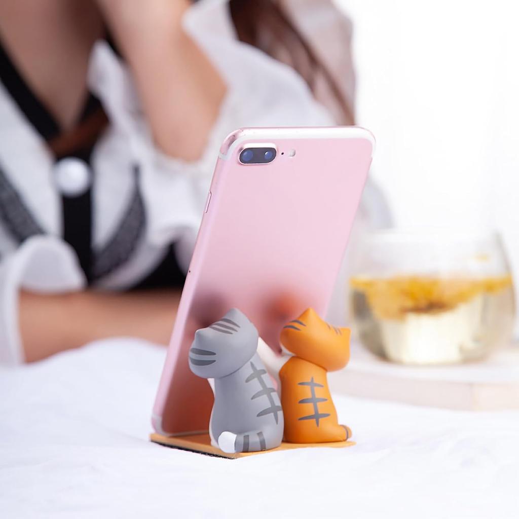 Cyrank Cell Phone Stand, Cute Cat Smartphone Stand Phone Holder Cute Animal Desktop Decor Portable Phone Stand for Phones Tablets(C)
