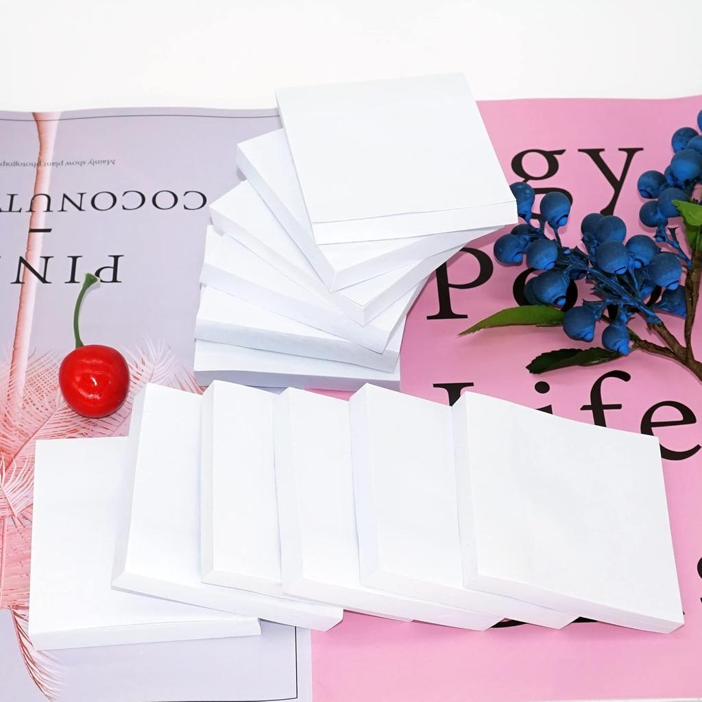 12 Pads Sticky Notes 3 X 3 Inch 100 Sheets/Pad Self-Stick Notes Pads, Easy Sticky Notes for Office, School, Home (White)