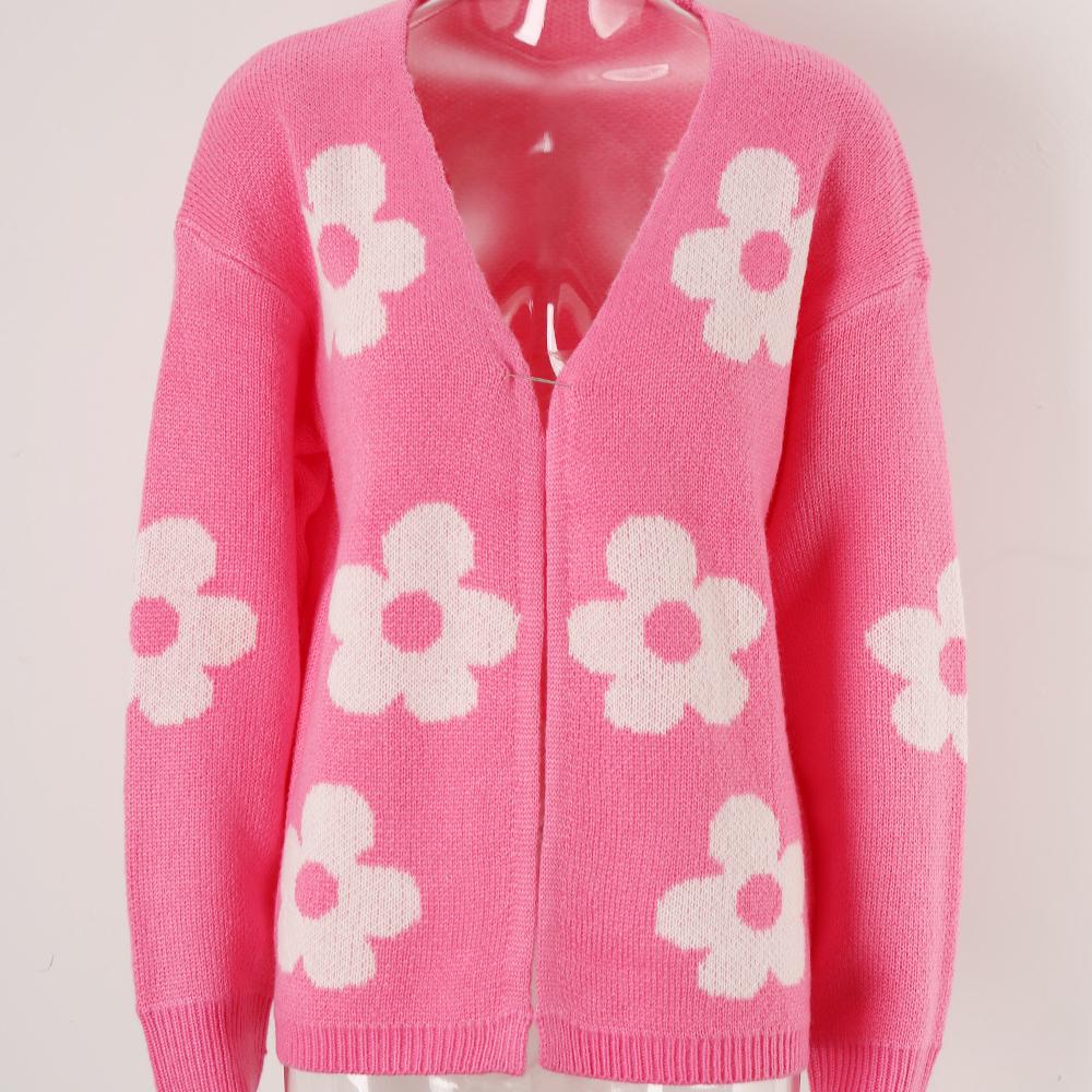 Herbst und Winter Damenpullover Übergröße Strickjacke Blumen Strickware