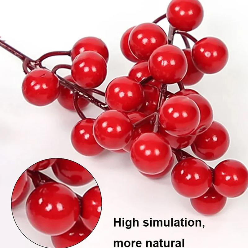 10PC Christmas Artificial Berries Branches Decor Xmas Red Berry Flowers Bouquet DIY Holiday Wreath Craft Home Party Ornament