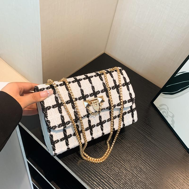 Women's Wool Plaid Chain Bag - Versatile Spring/Summer 2024 Style