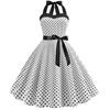 Dot Print Off Shoulder Backless Bowknot Decor A-Line Gown Dress Halter Bandeau Skater Hem Party Dress Female Clothing