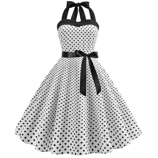 Dot Print Off Shoulder Backless Bowknot Decor A-Line Gown Dress Halter Bandeau Skater Hem Party Dress Female Clothing